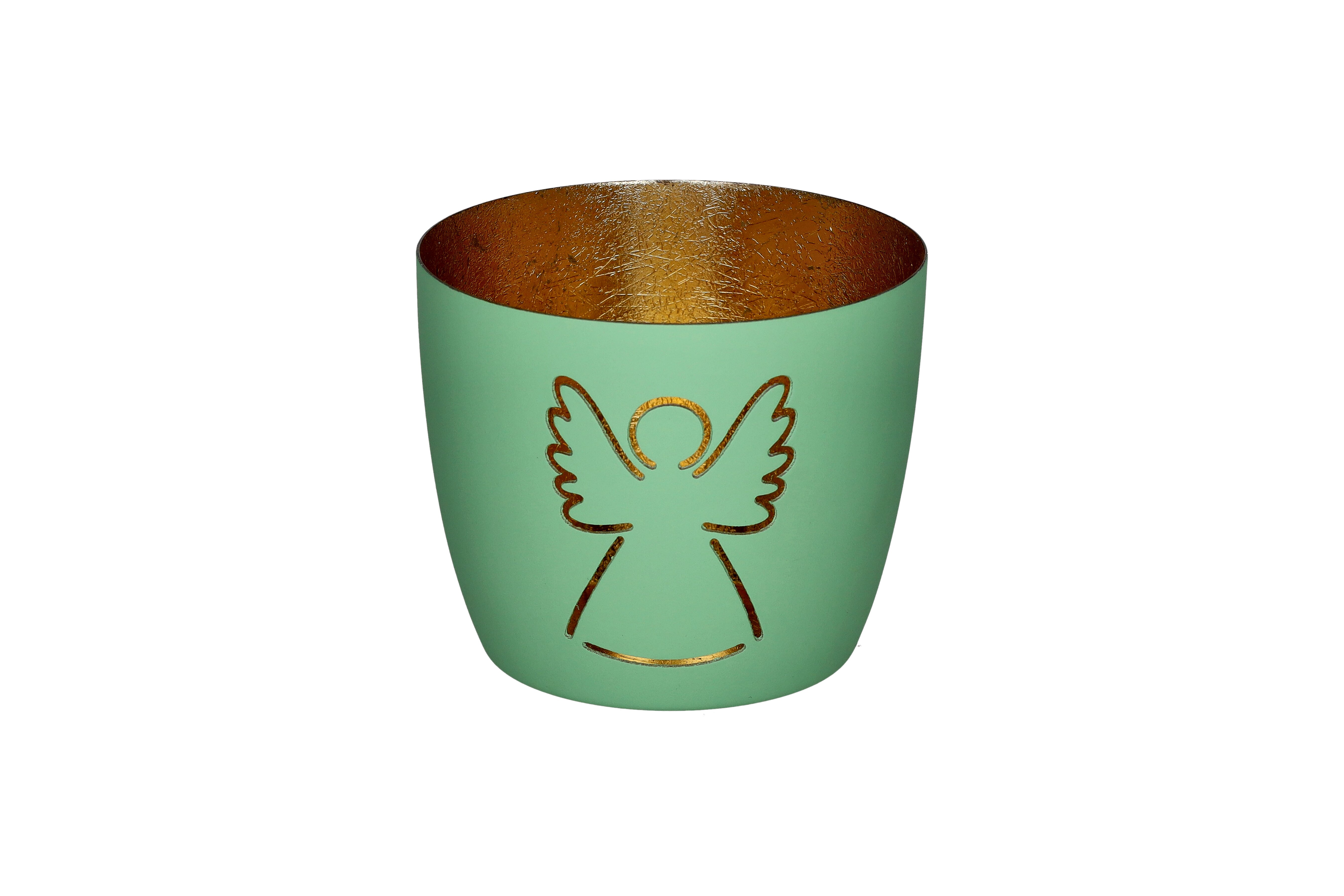 Madras, Windlicht, M, Motiv: Engel, aqua/gold