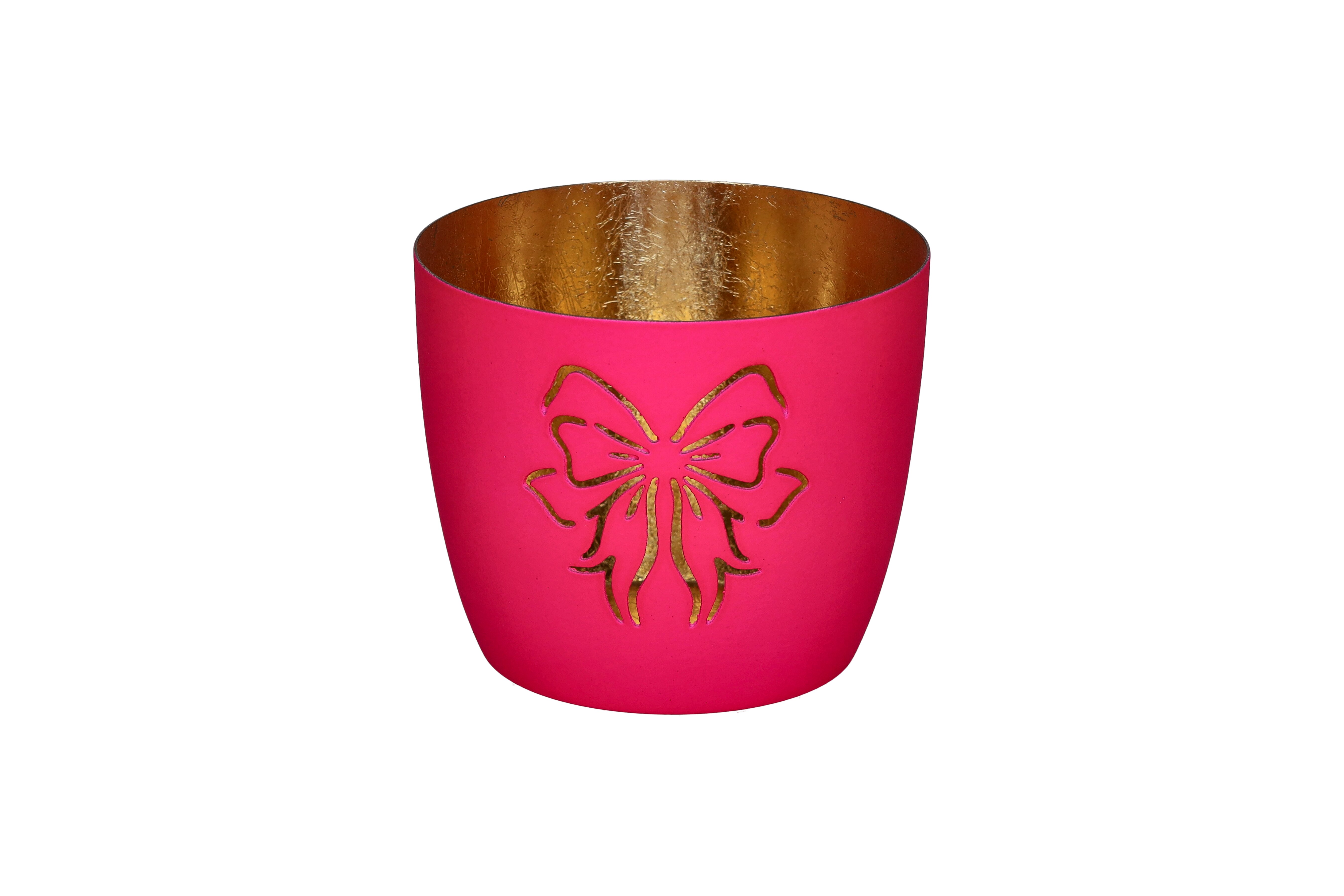 Madras, Windlicht, M, Motiv: Schleife, hot pink/ gold