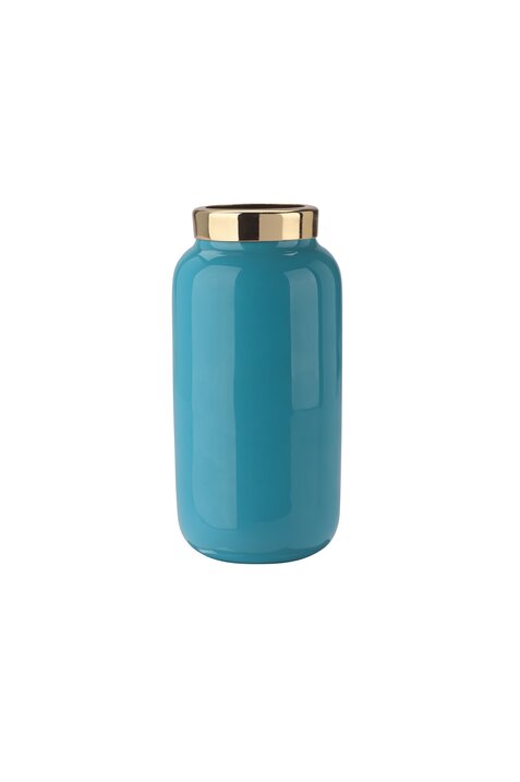 Saigon, Minivase mit Metallring (H9,5cm), türkis/gold