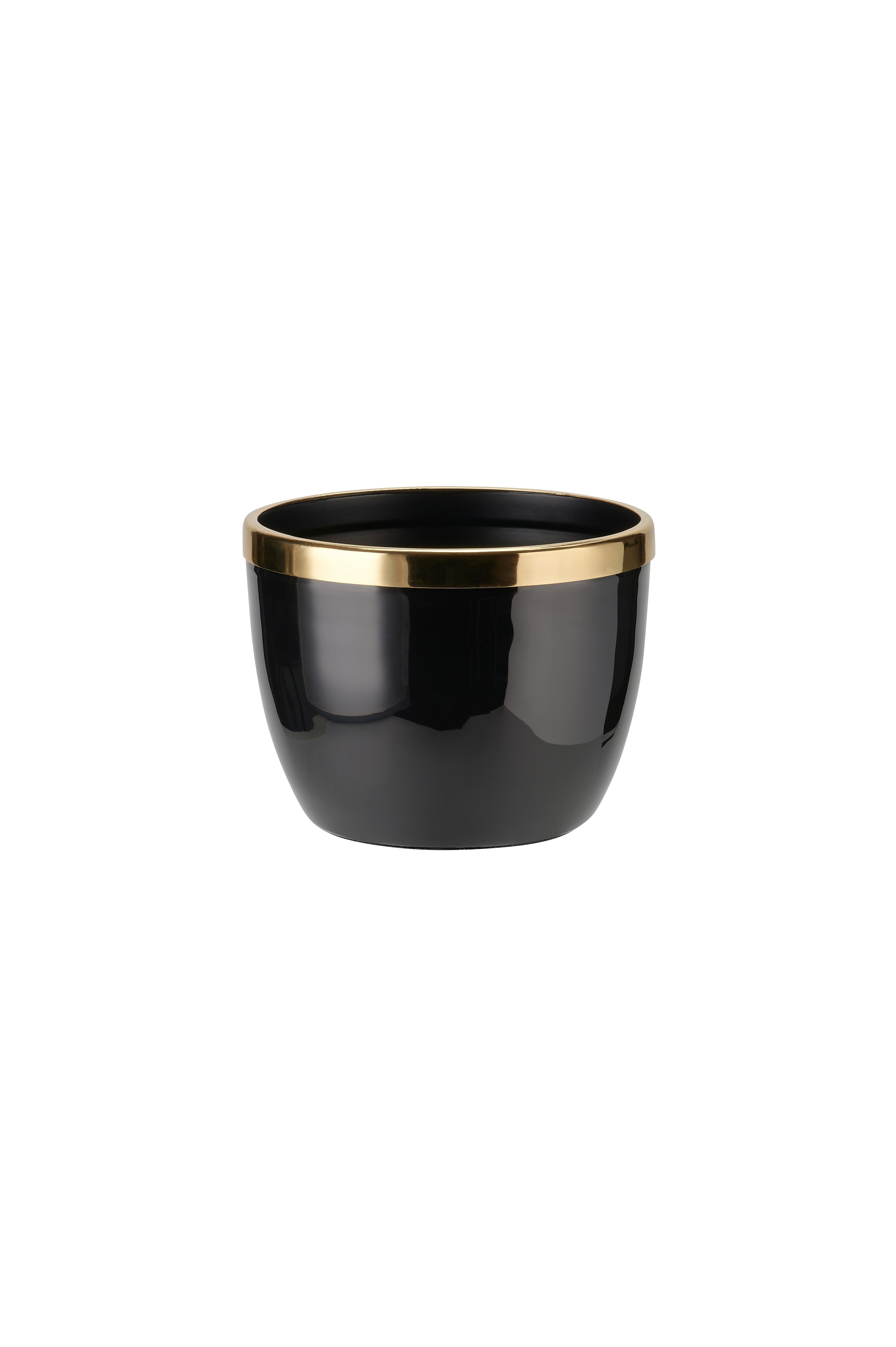 Saigon, Übertopf mit Metallring, S(H12cm), schwarz/gold