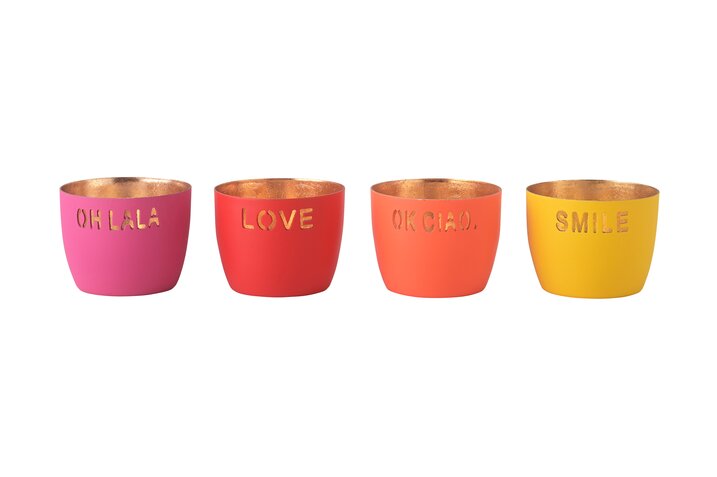 Madras, Windlicht, 4er Set, XS, mit Motiv, neon, gelb/orange/purple/rot