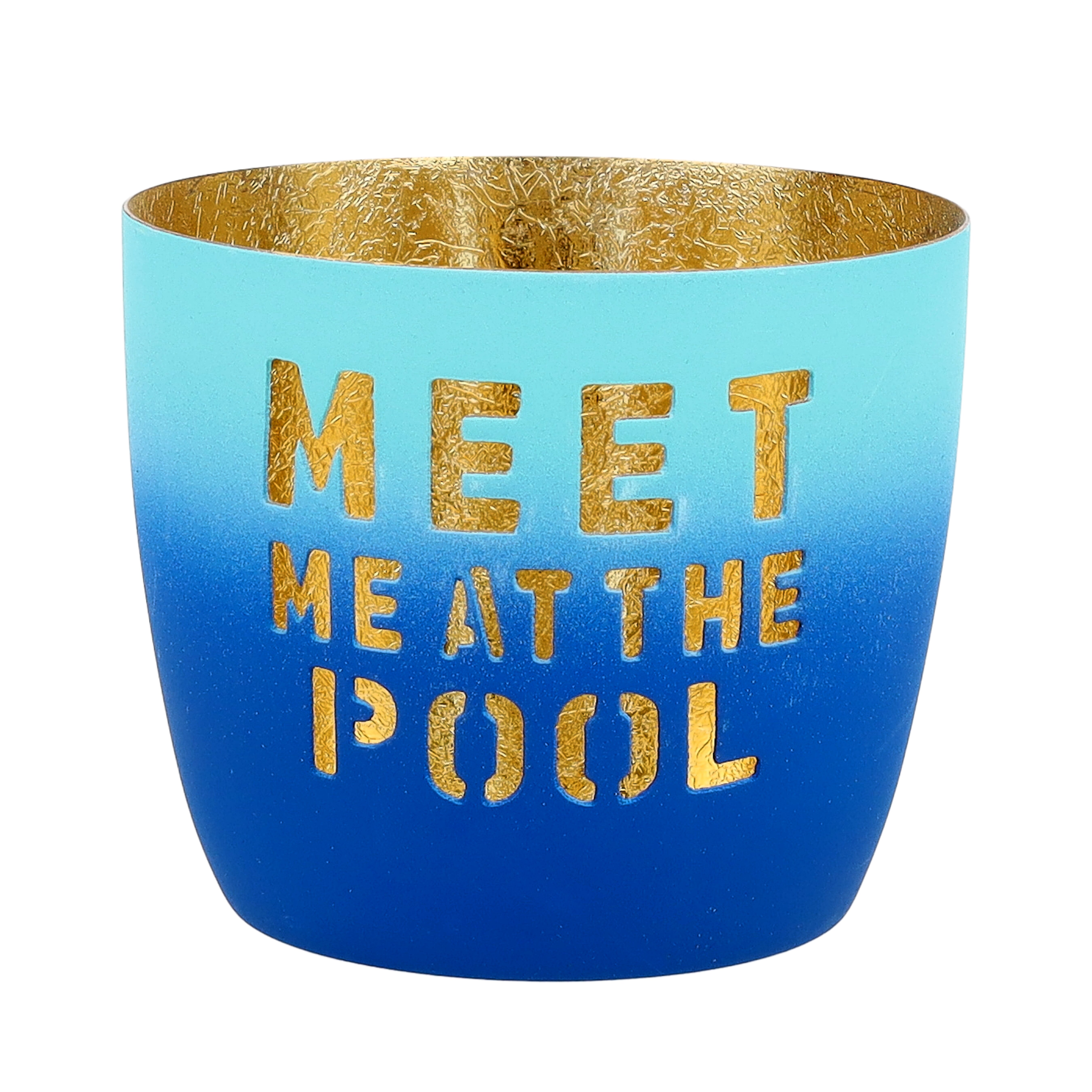 Madras, Windlicht, M, Motiv:  Meet me at the pool,  blau/türkis/gold