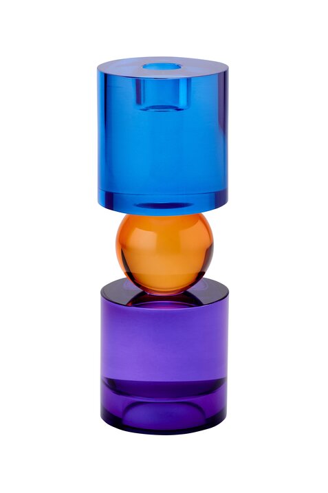 Sari, Kristallglas,  Kerzen-/Teelichthalter M(H21,5cm), rund, blau/orange/lila, gs