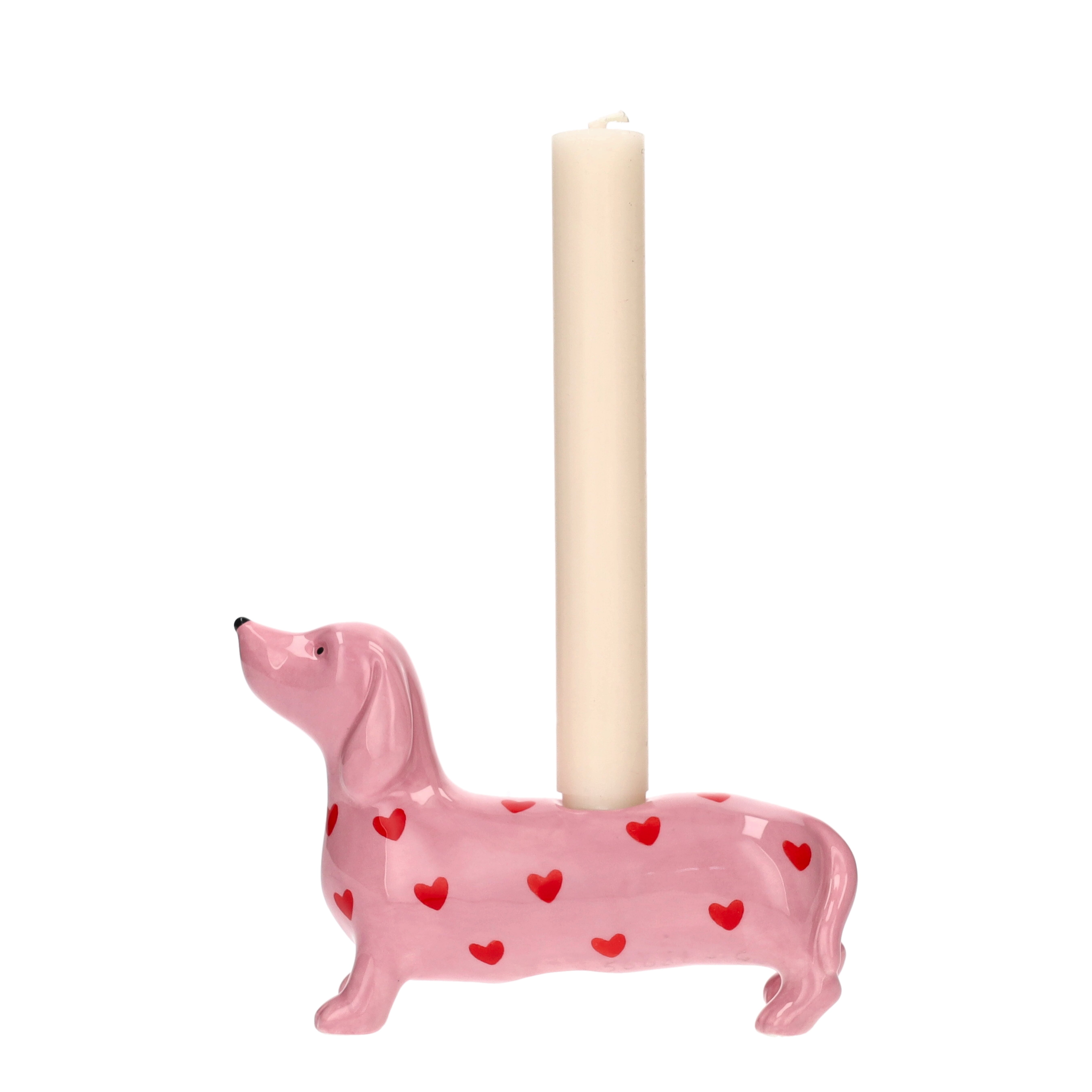 Mignon, Kerzenhalter Dackel mit Herzen, rosa