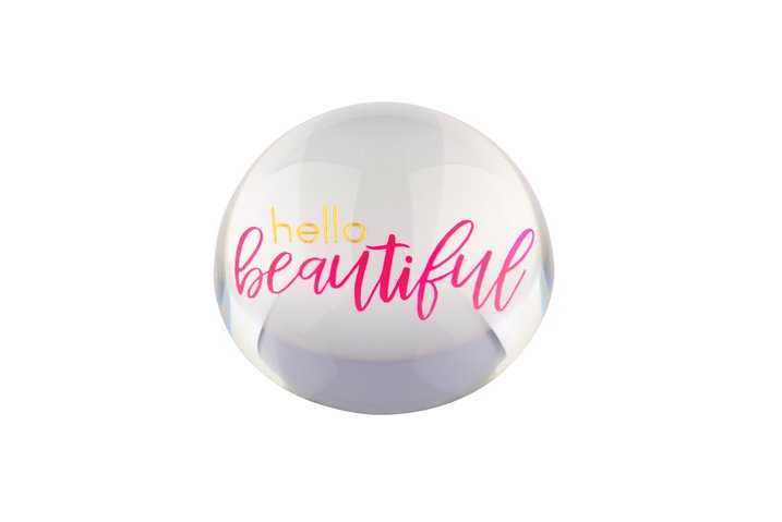 Lourd, paper weight, M, hello beautiful, round, pink