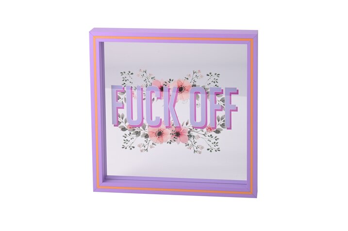 Love Frames, glass picture, motive: fuck off, purple