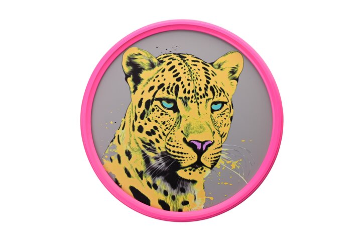 Love Frames, picture, d30cm, motive: Leopard, gray/neon pink