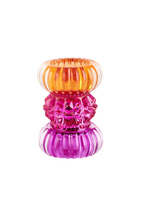Sari, Teelichthalter H11,5cm, rund, orange/pink/lila, gs