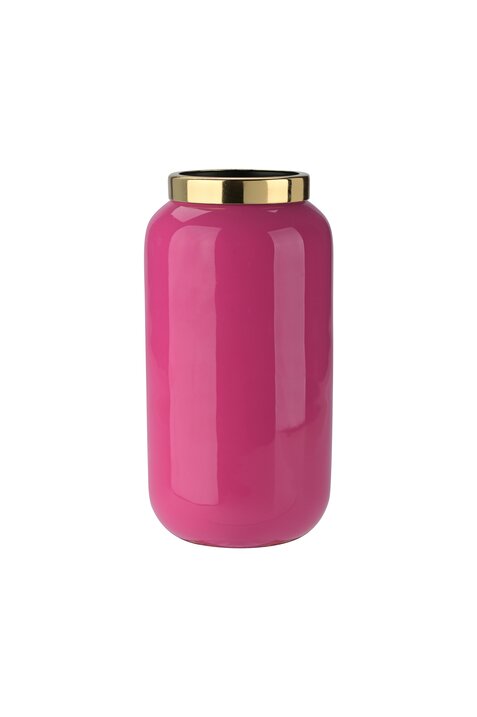 Saigon, Vase mit Metallring, XXS(H12cm), pink /gold