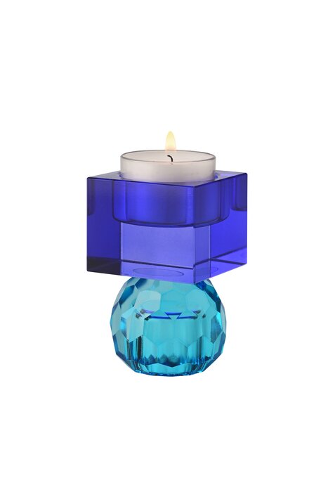Sari, Kristallglas, Kerzenhalter/Teelichthalter, Kugel/Cube, blau/dunkelblau, gs