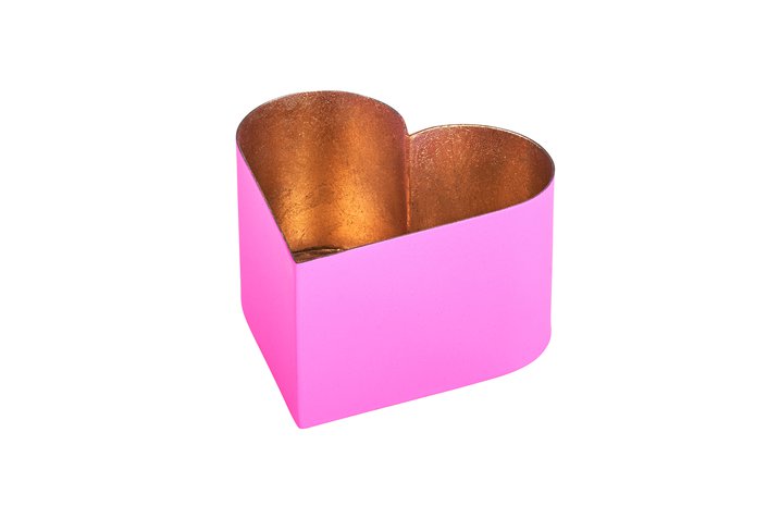 Madras, Windlicht, Herz, M,hot pink/nudegold