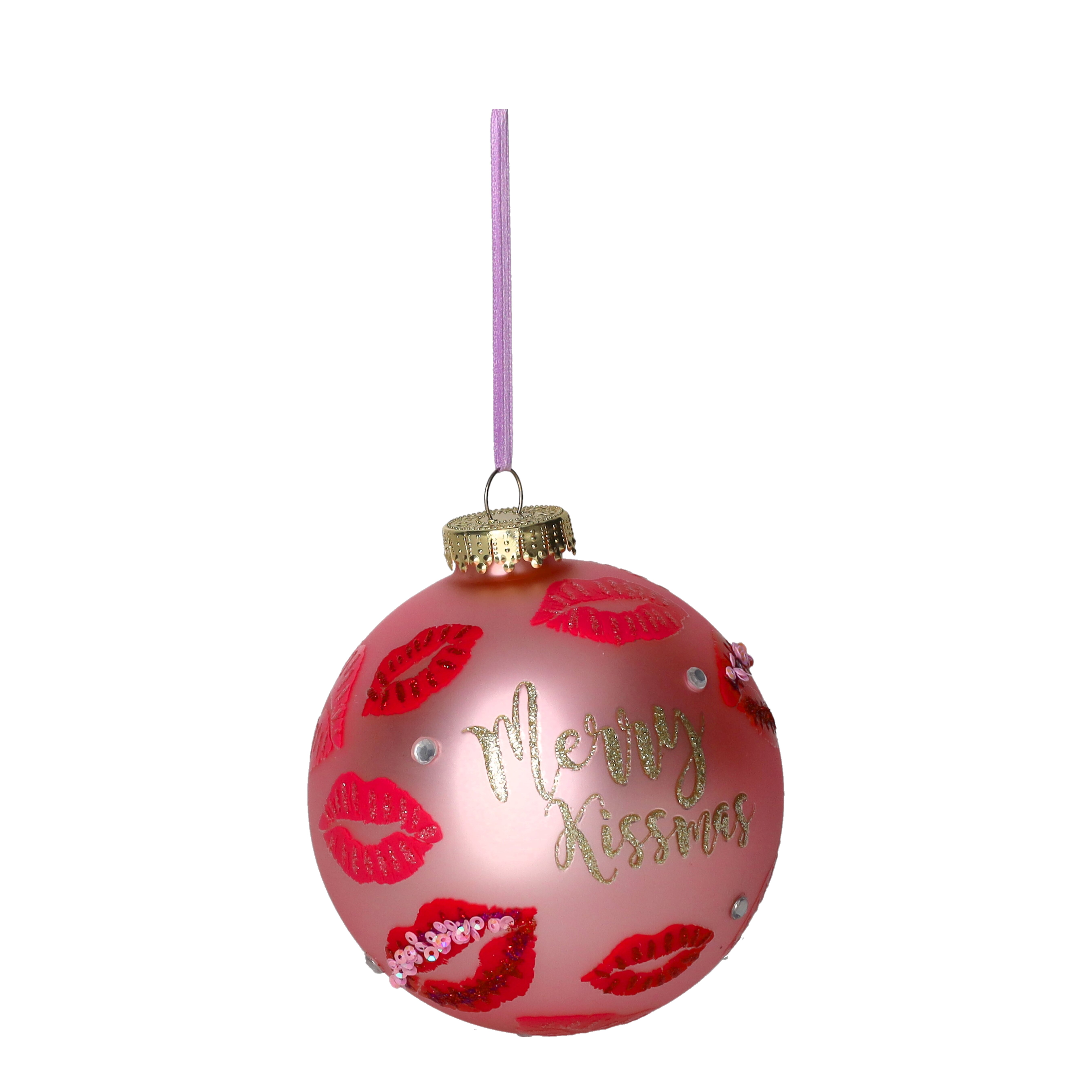 Christmas Tree Ball, Merry Kissmas, pink