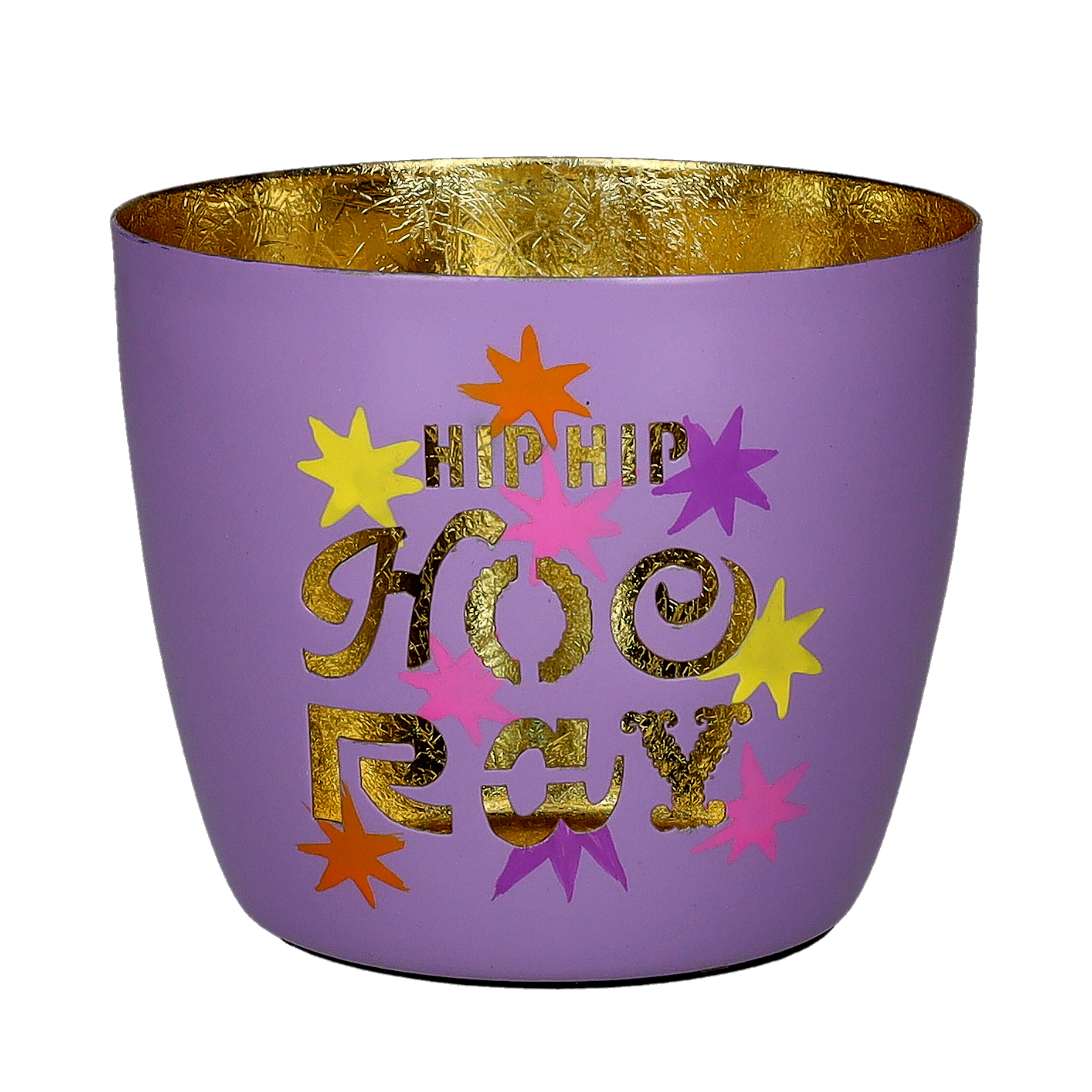 Madras, Windlicht, M, Motiv: Hip hip hoo ray, lila/gold