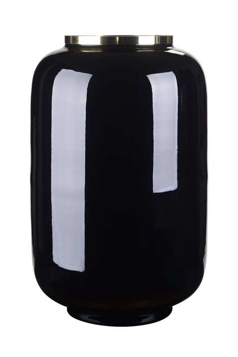 Saigon, Vase mit Metallring, L(H40cm), schwarz/gold