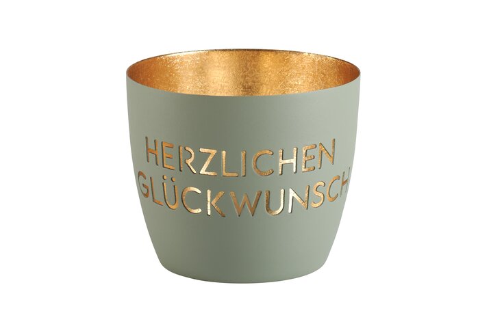 Madras, Windlicht, M, Motiv: Herzlichen Glückwunsch, flannel/gold