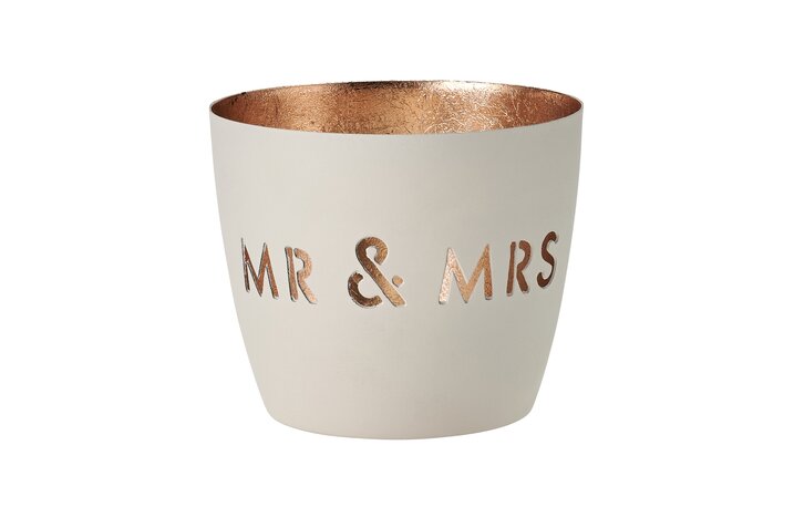 Madras, Windlicht, M, Motiv: Mr & Mrs, weiß/gold