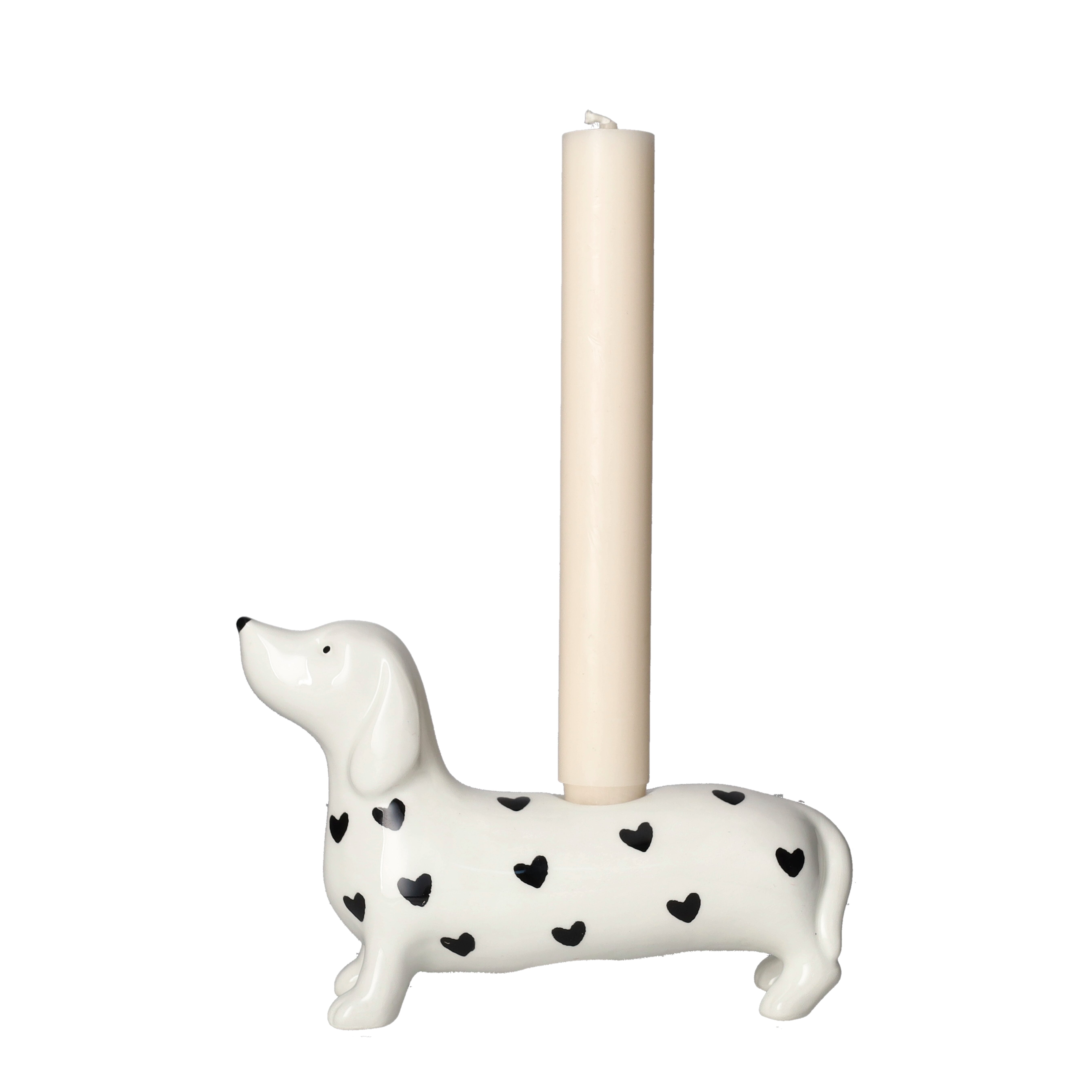 Mignon, Kerzenhalter Dackel mit Herzen, weiss