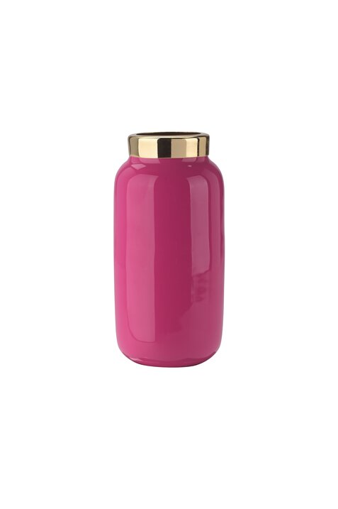 Saigon, Minivase mit Metallring (H9,5cm), pink/gold