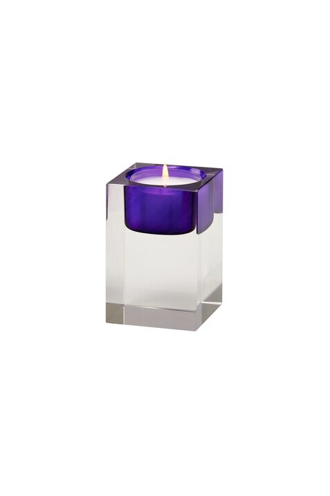 Sari, crystal glass, tea light holder S(h7,7cm),  purple/clear, sprayed