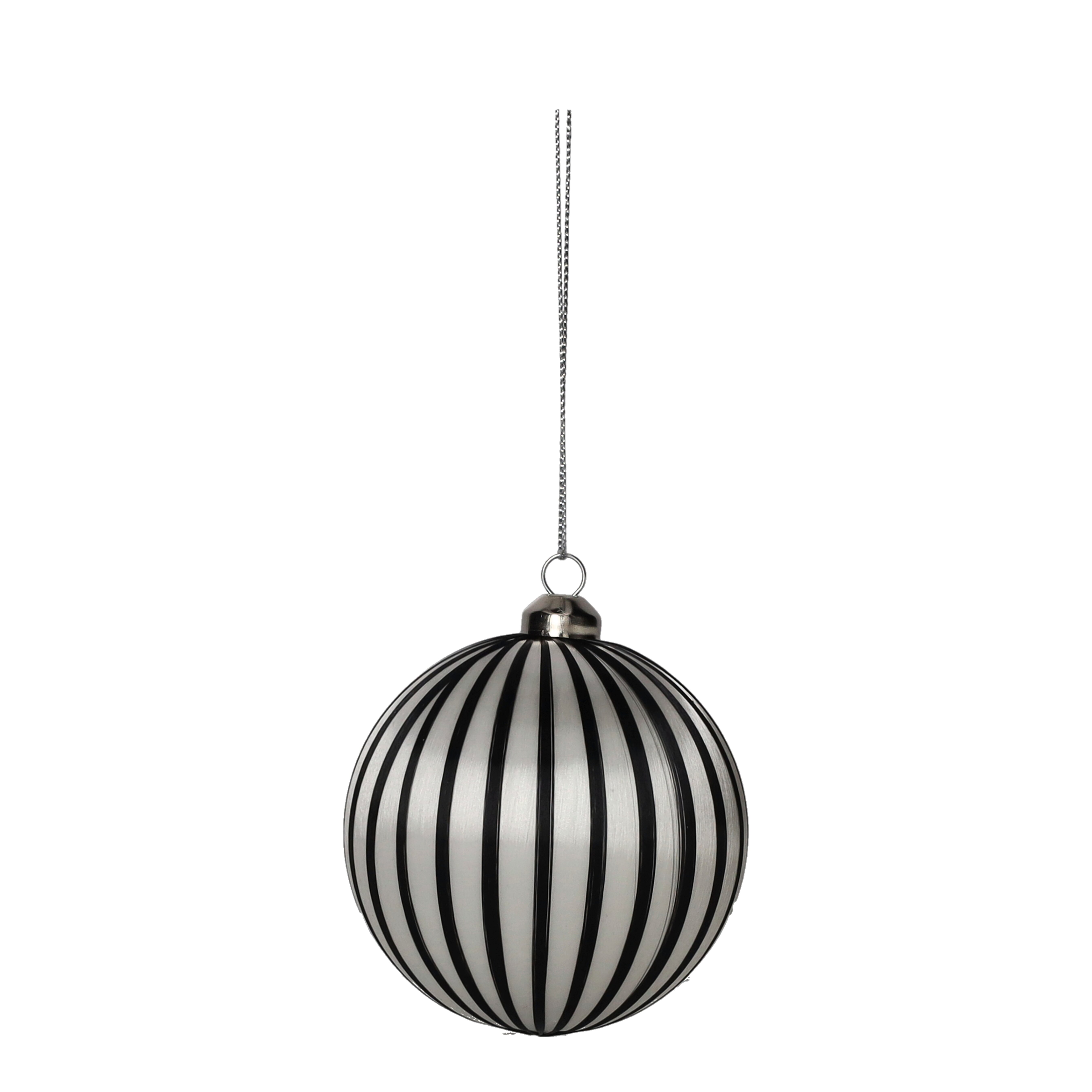 Chinois, Weihnachtskugel, 8cm, dünne Streifen, schwarz/weiß