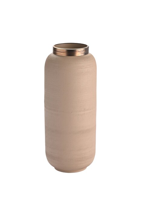 Saigon, Vase mit Metallring und Struktur, M(H32cm), matt, sandstone/antik