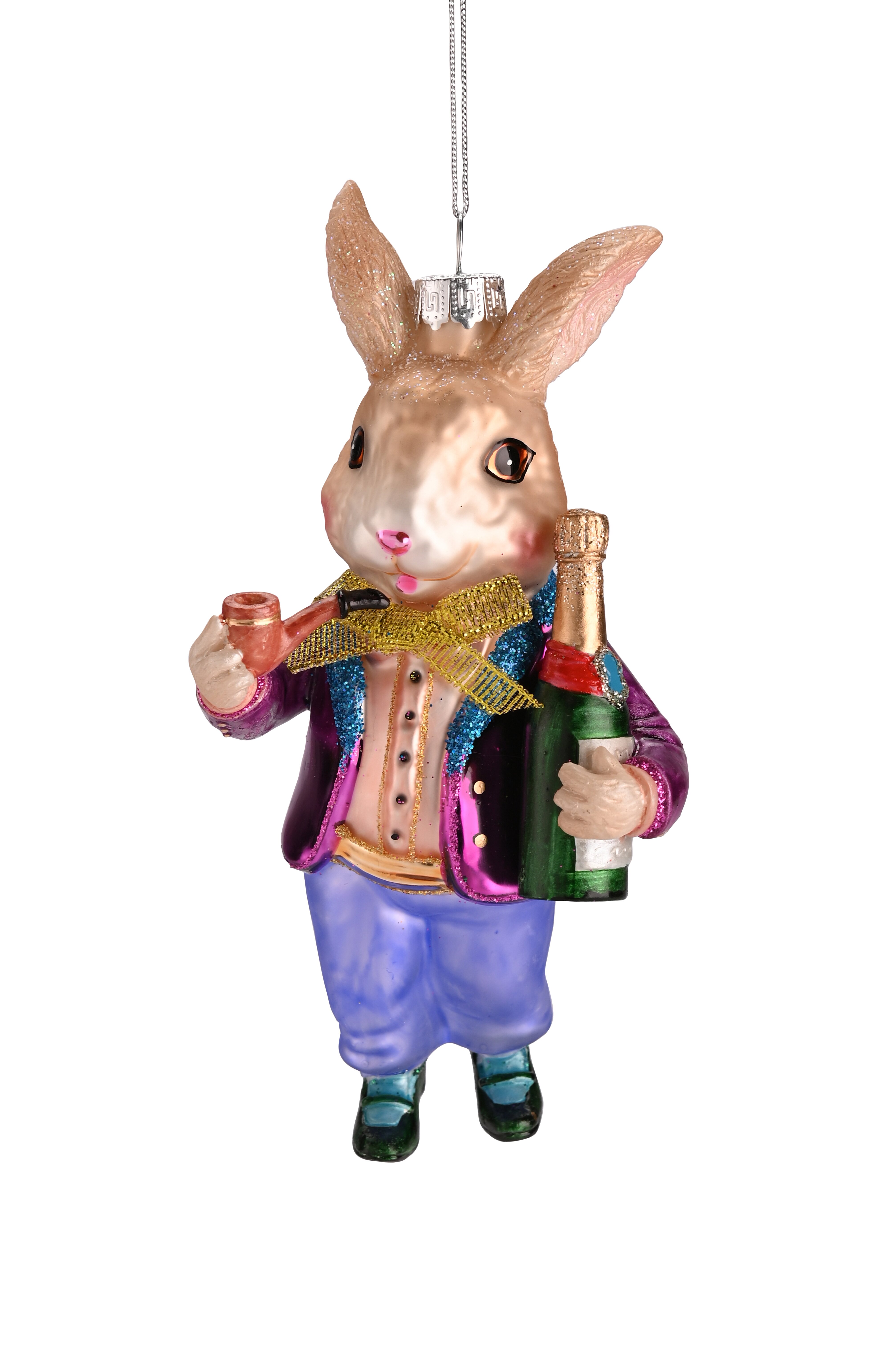 Hänger Hase mit Pfeife und Sektflasche, mehrfarbig