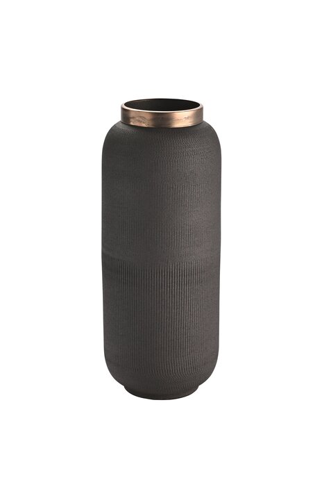 Saigon, Vase mit Metallring und Struktur, M(H32cm), matt, schwarz/antik