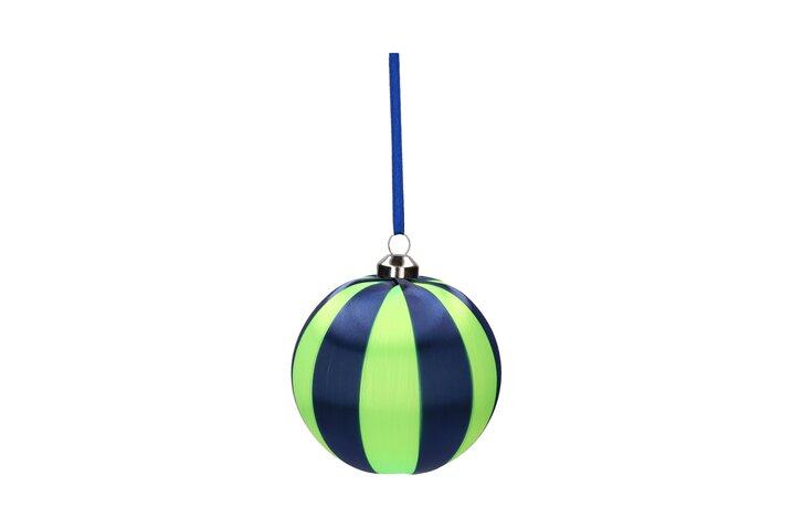 Chinois, christmas ball, 8cm, stripes, dark blue/neon green