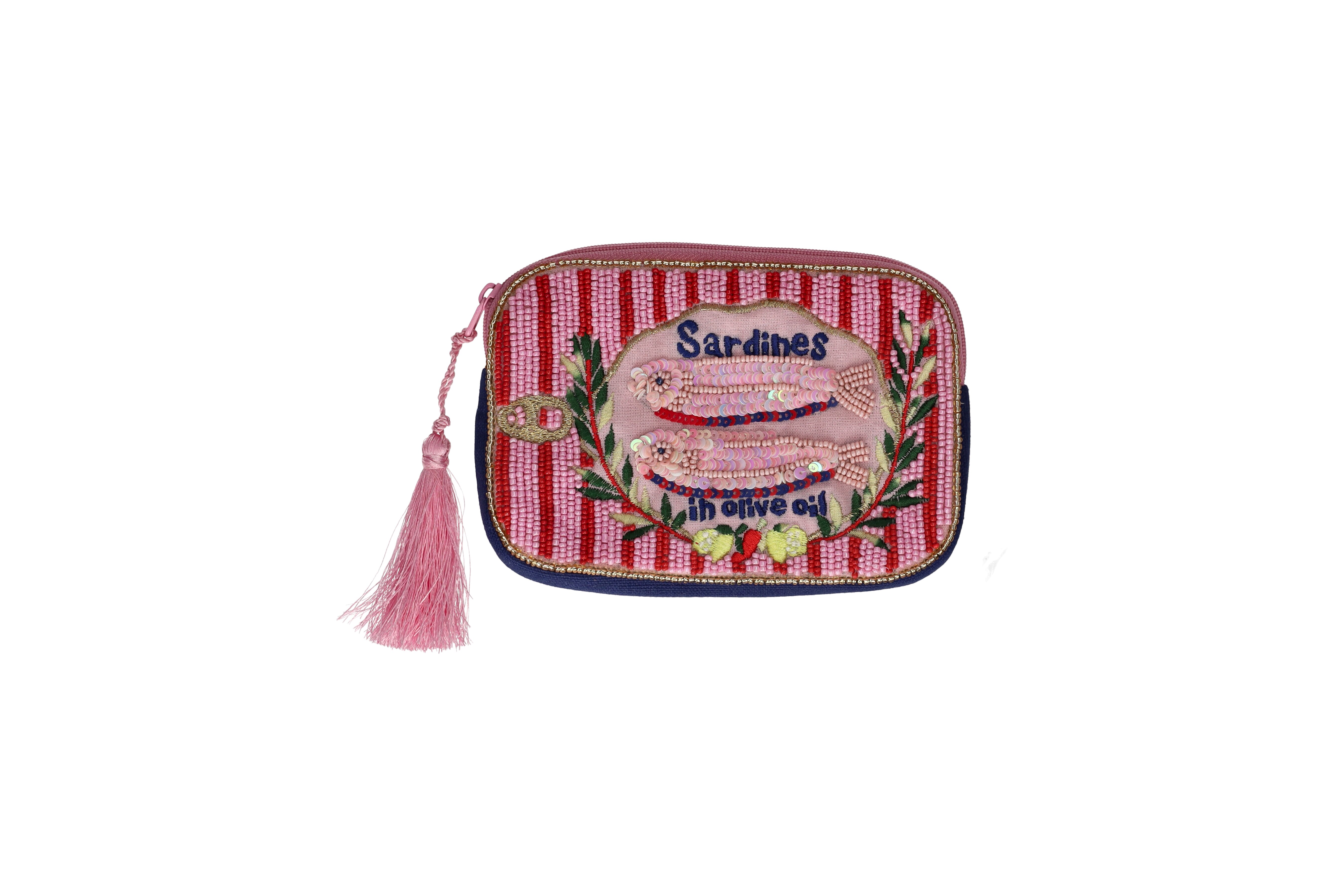 Elodie, cosmetic bag, S, motive: sardines, pink