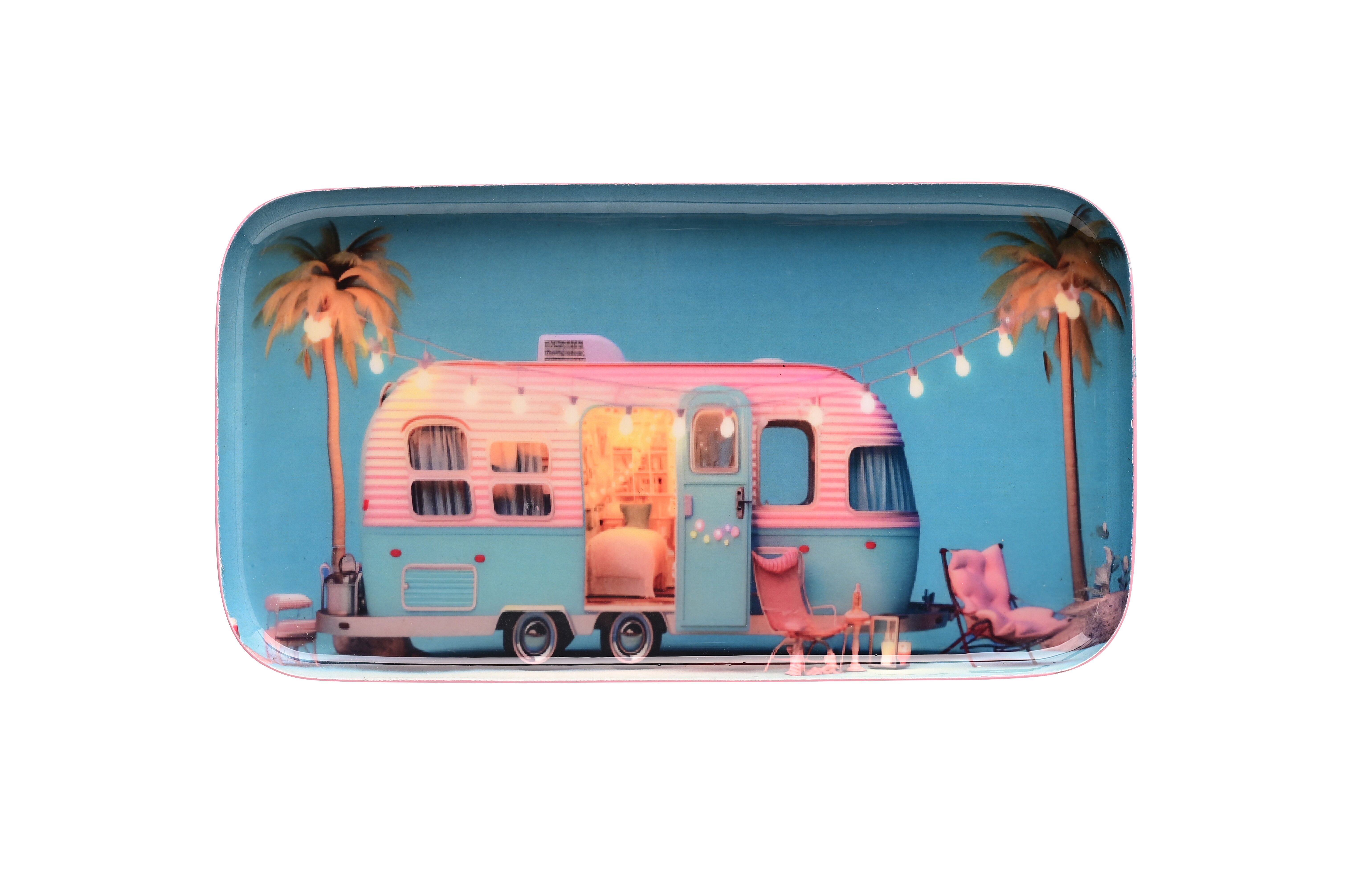 Love Trays, Dekotablett, S, Motiv: Wohnanhänger, rechteckig, blau