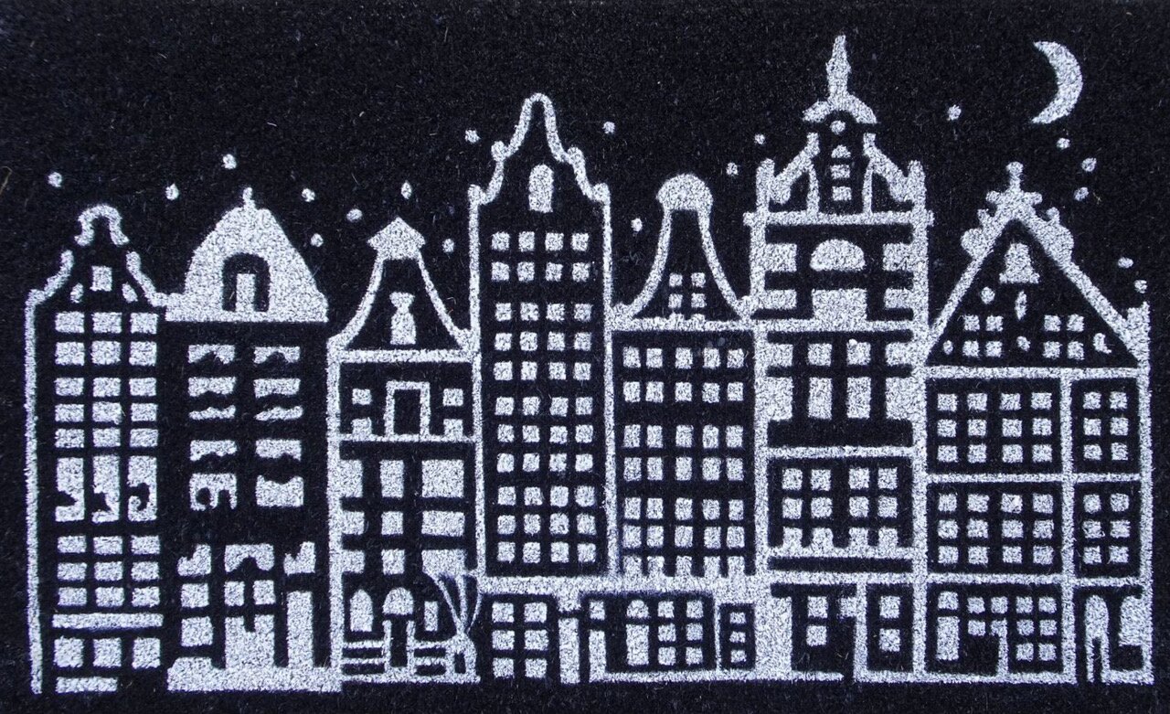 Fussmatte, Motiv: Townhouses, schwarz/weiß