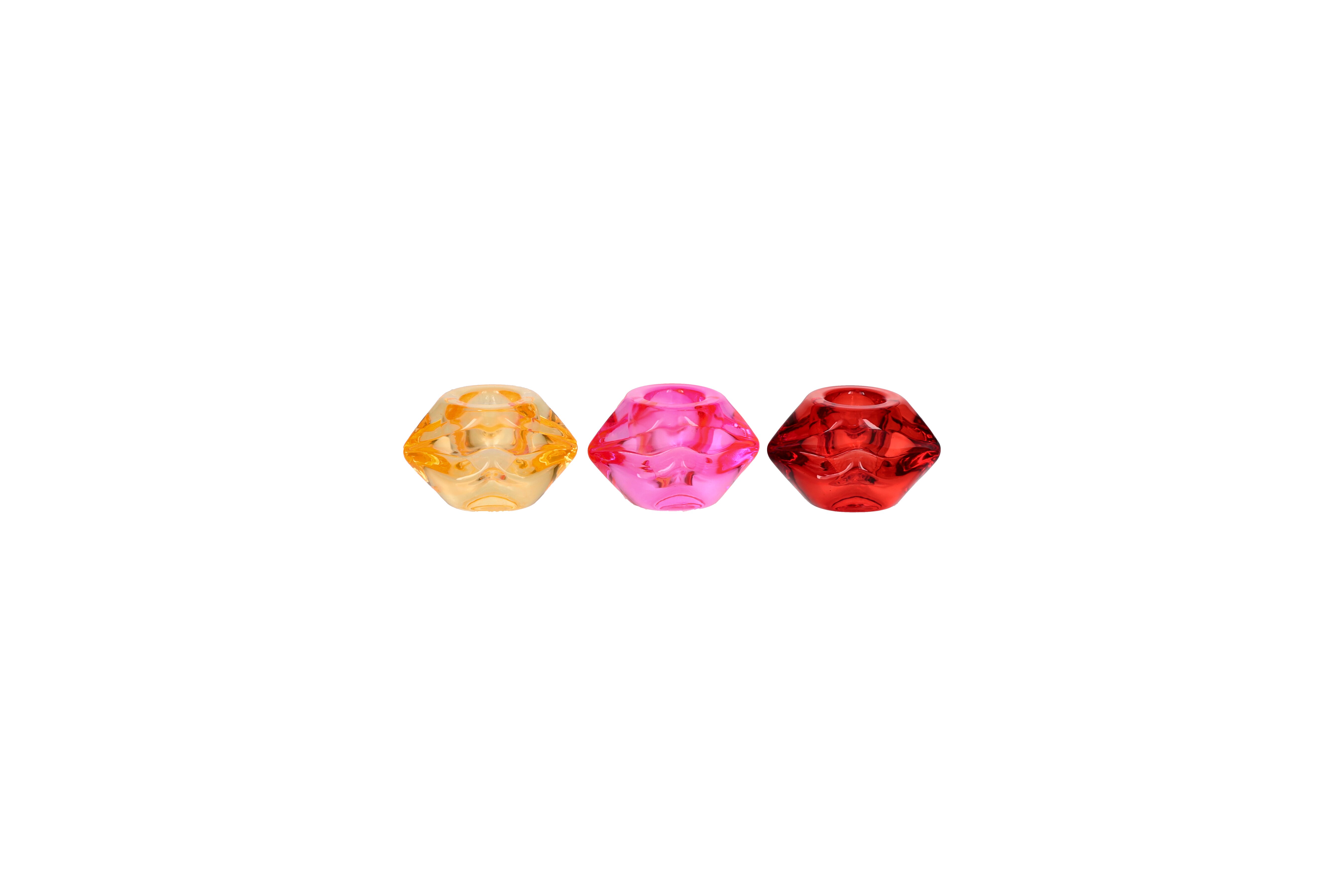L´amour, candle holder, assorted of 3pcs., lip, pink, red, orange, sprayed
