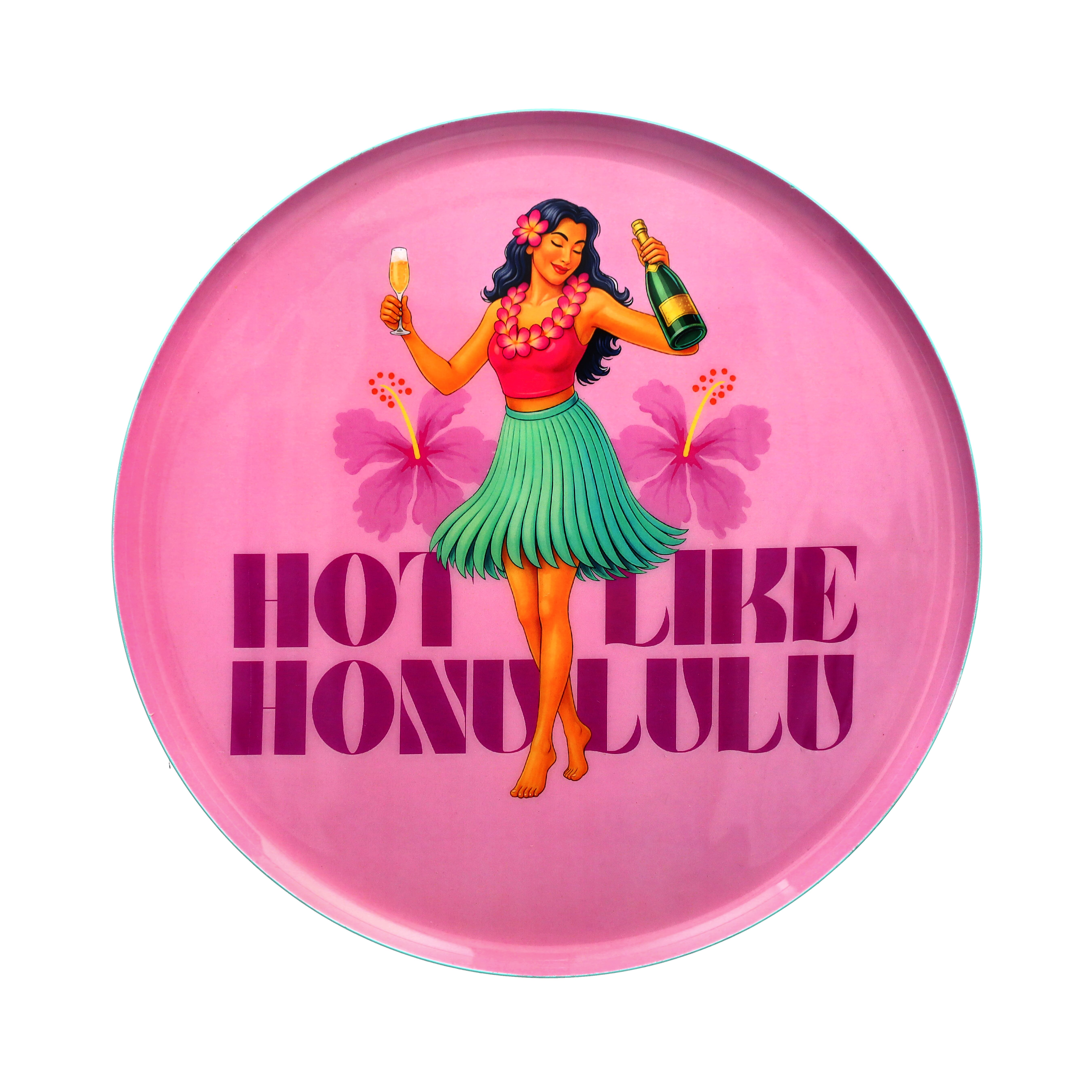 Love Trays, deco tray, M, motive: hot like honululu , round, pink