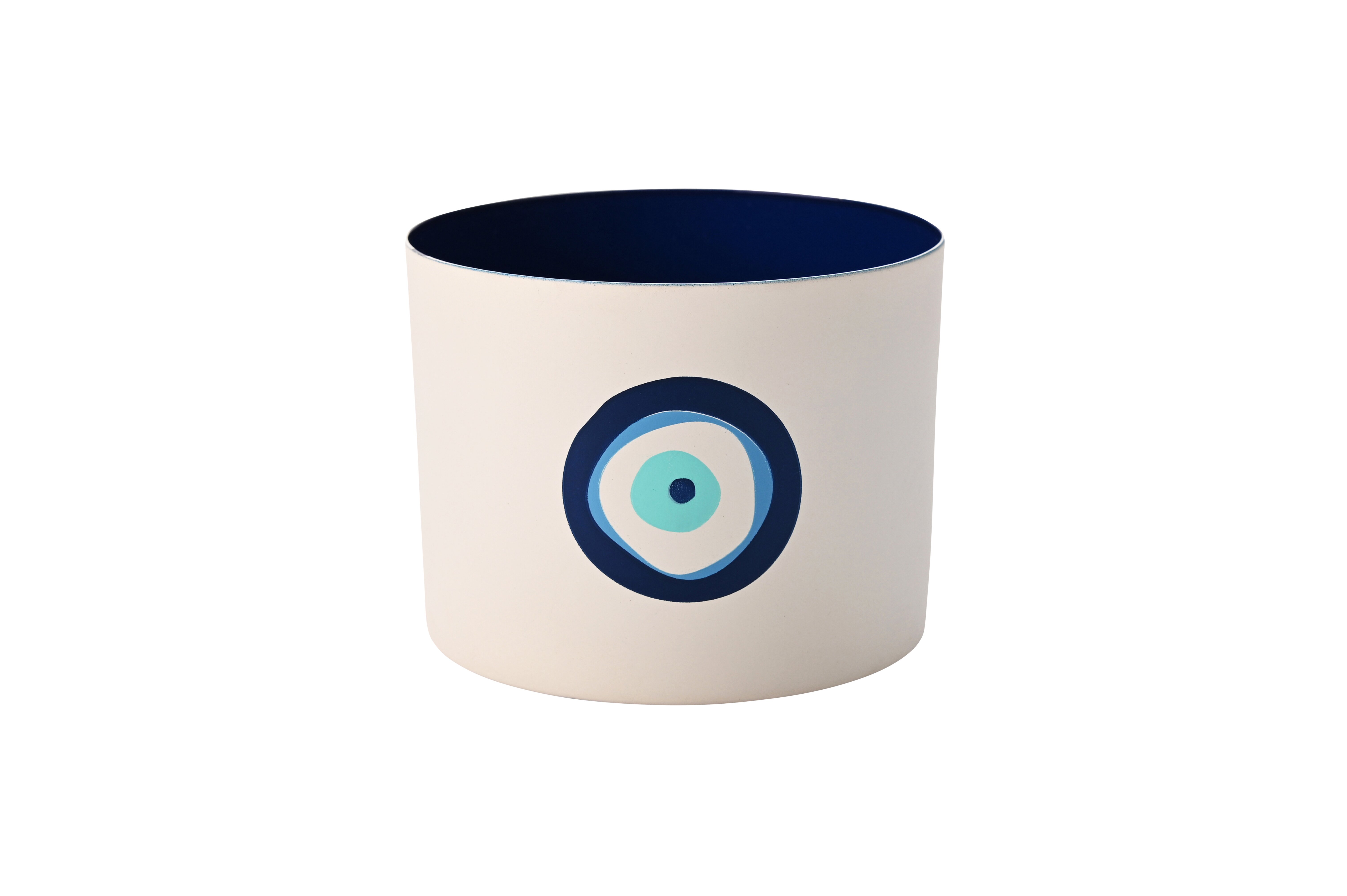 Goa, Windlicht, Motiv: blaues Auge, weiß/dunkelblau