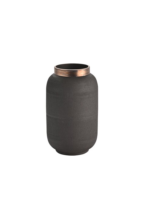 Saigon, Vase mit Metallring und Struktur, S(H23cm), matt, schwarz/antik gold
