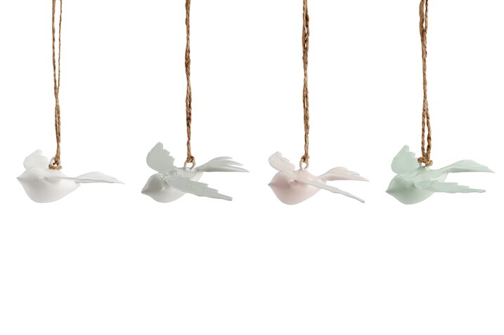 Metallhänger, Vogel, 4fach sortiert, pastell