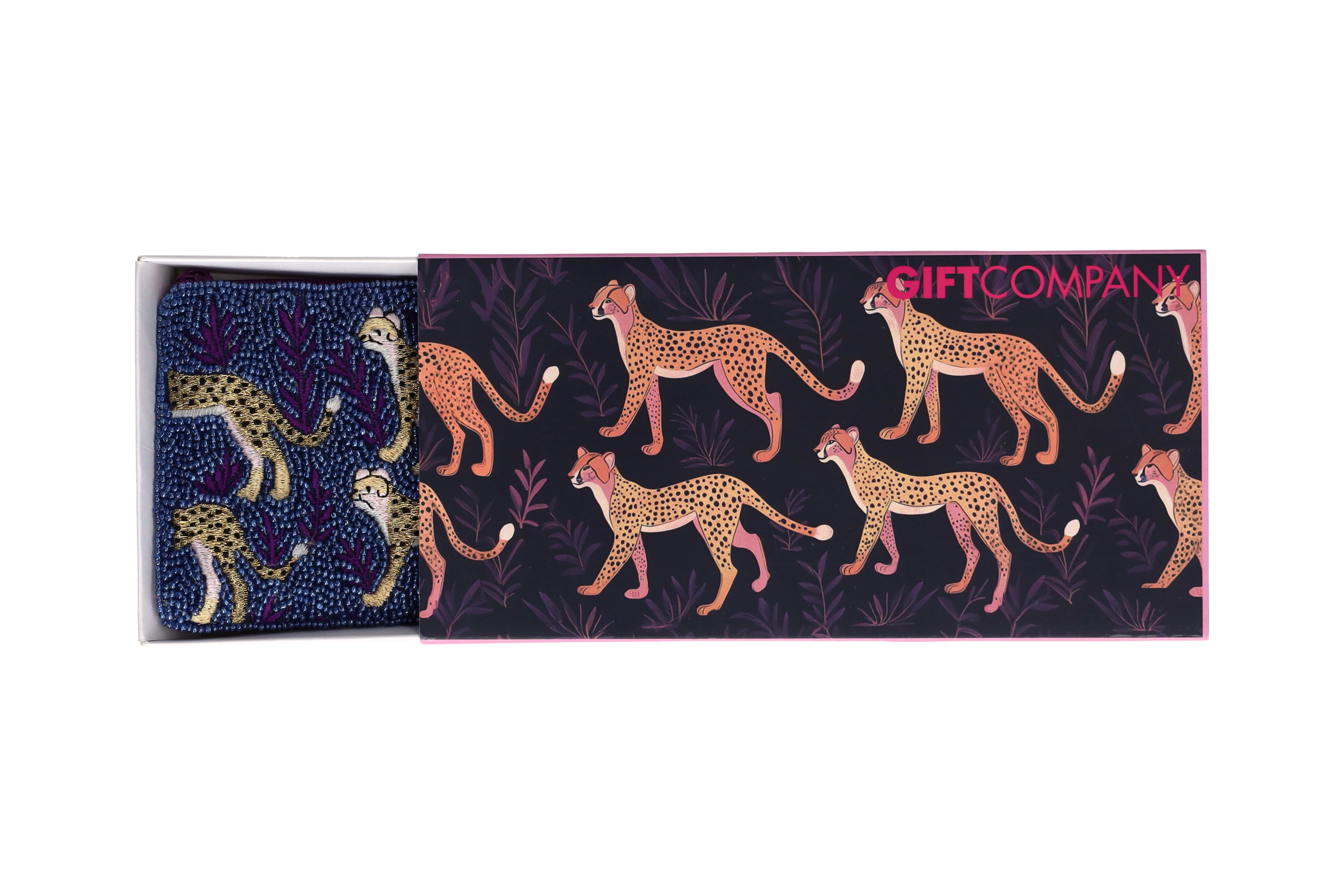 Elodie, cosmetic bag, L, motive: leopard, blue/pink