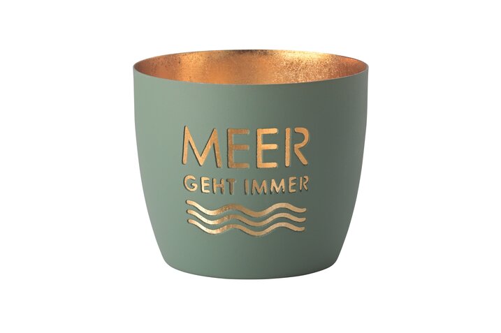 Madras, Windlicht, M, Motiv: Meer geht immer, powder blue/gold