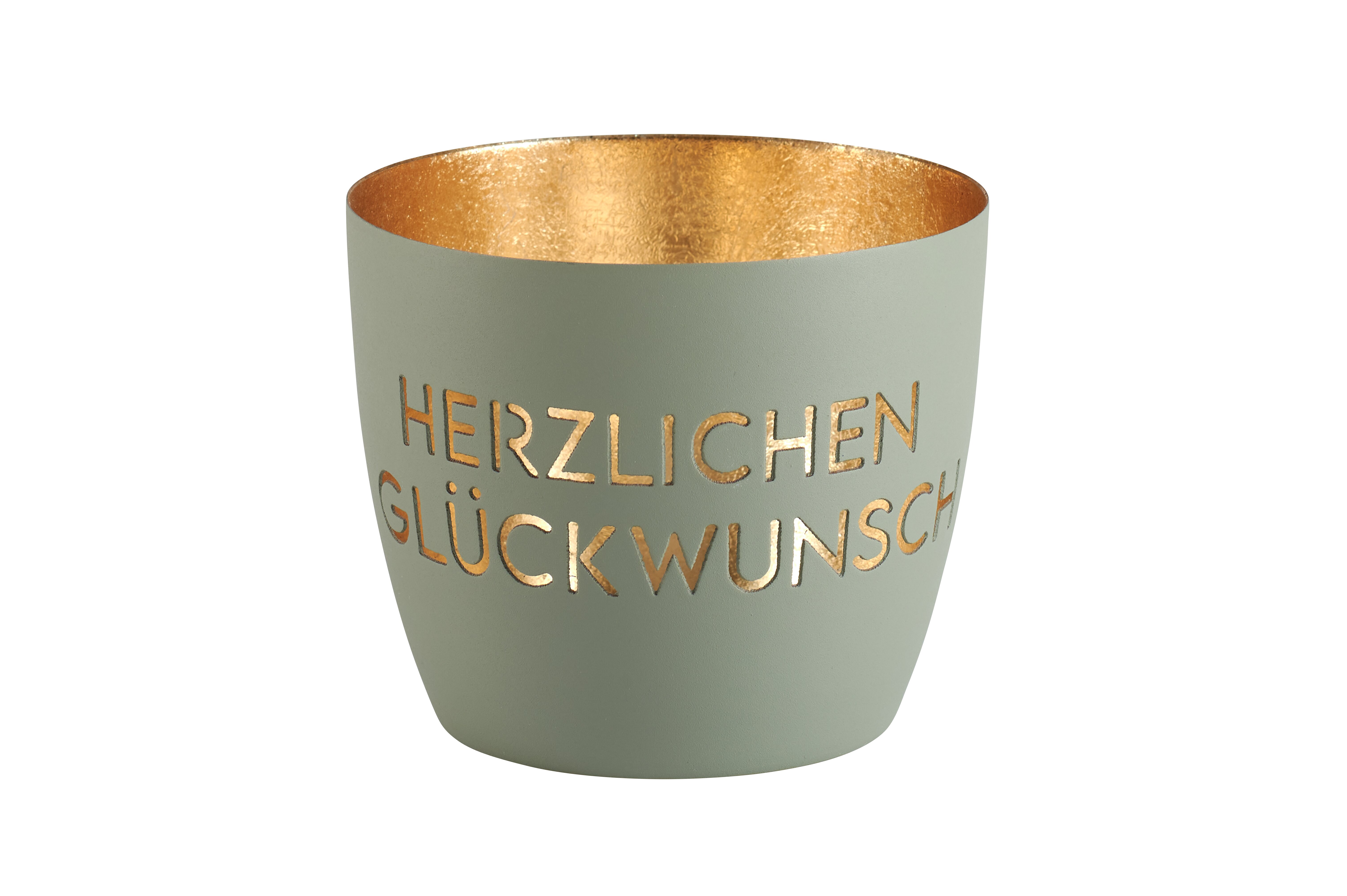 Madras, Windlicht, M, Motiv: Herzlichen Glückwunsch, flannel/gold