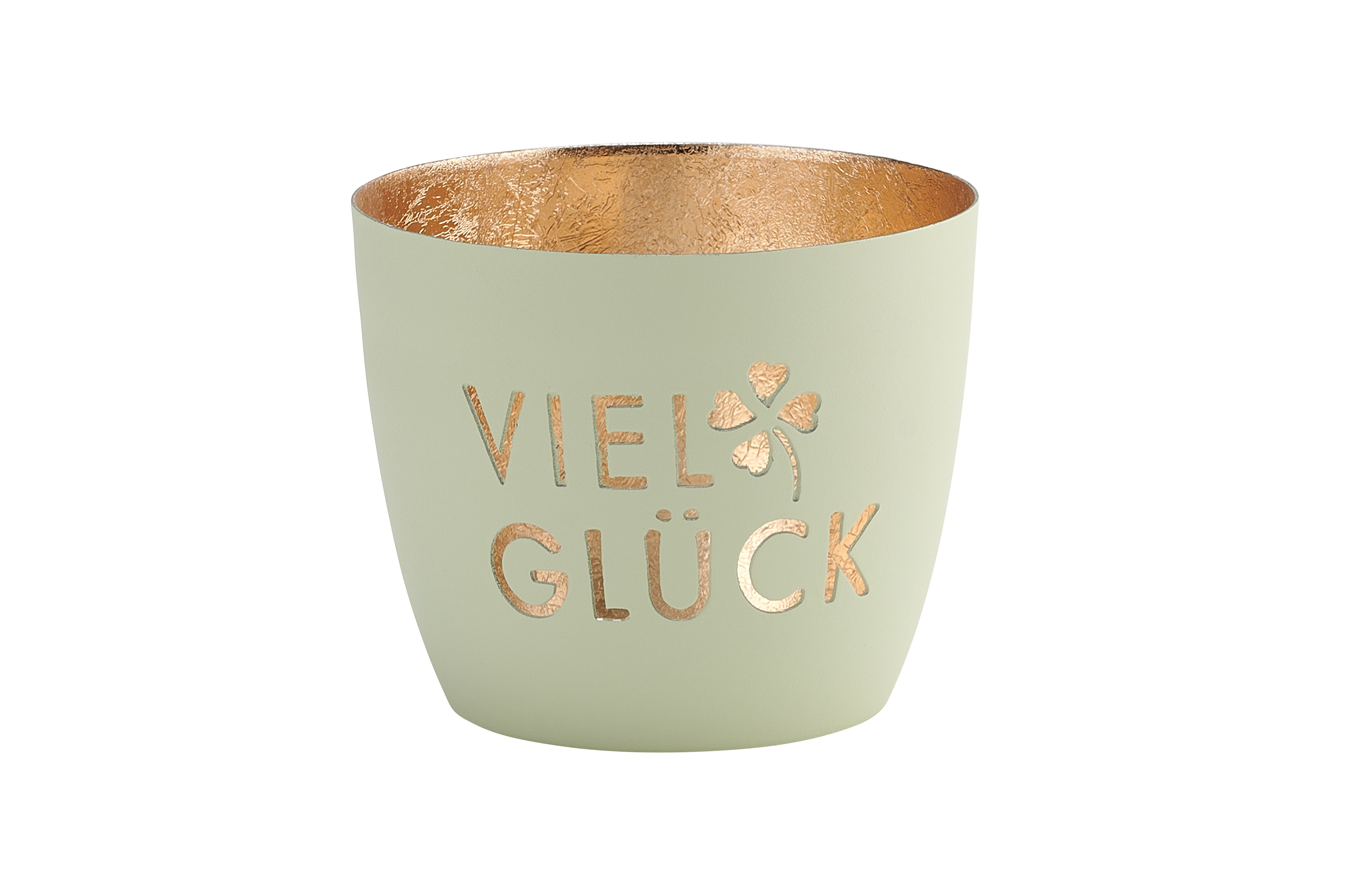Madras, Windlicht, M, Motiv: Viel Glück, pastellgrün /gold