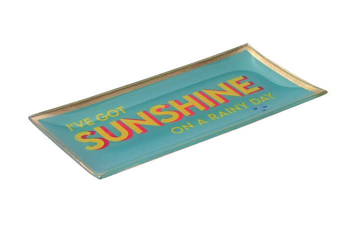 Love Plates, Glasteller L, Motiv: I´ve got sunshine on a rainy day, türkis