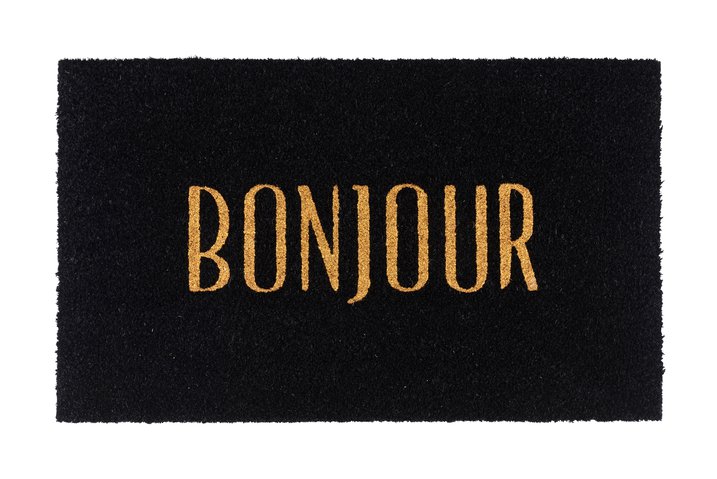 doormat, bonjour, black/gold