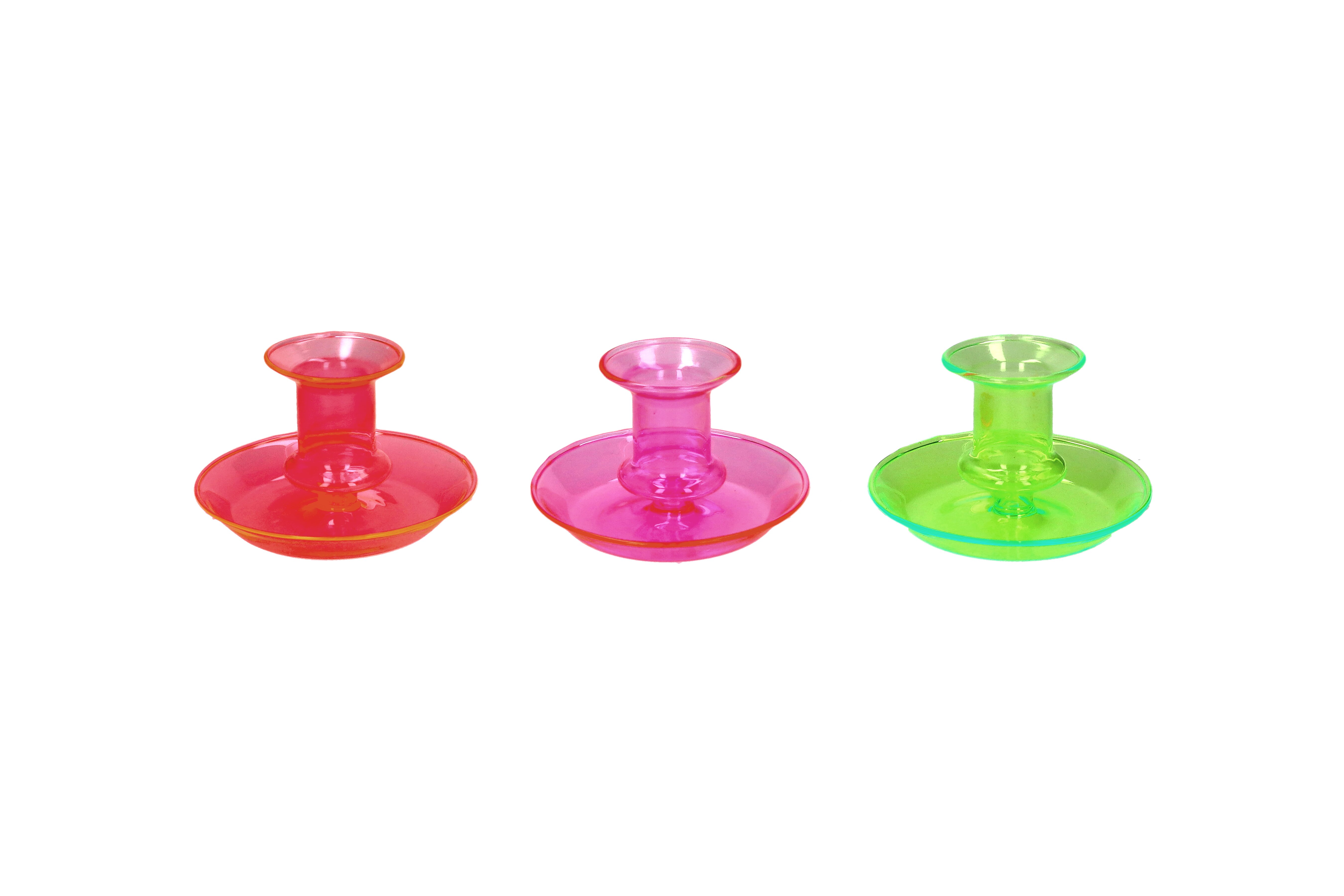 Voile, Kerzenhalter 3fach sortiert, Borosilikatglas, neon, gelb/rosa/orange, gs