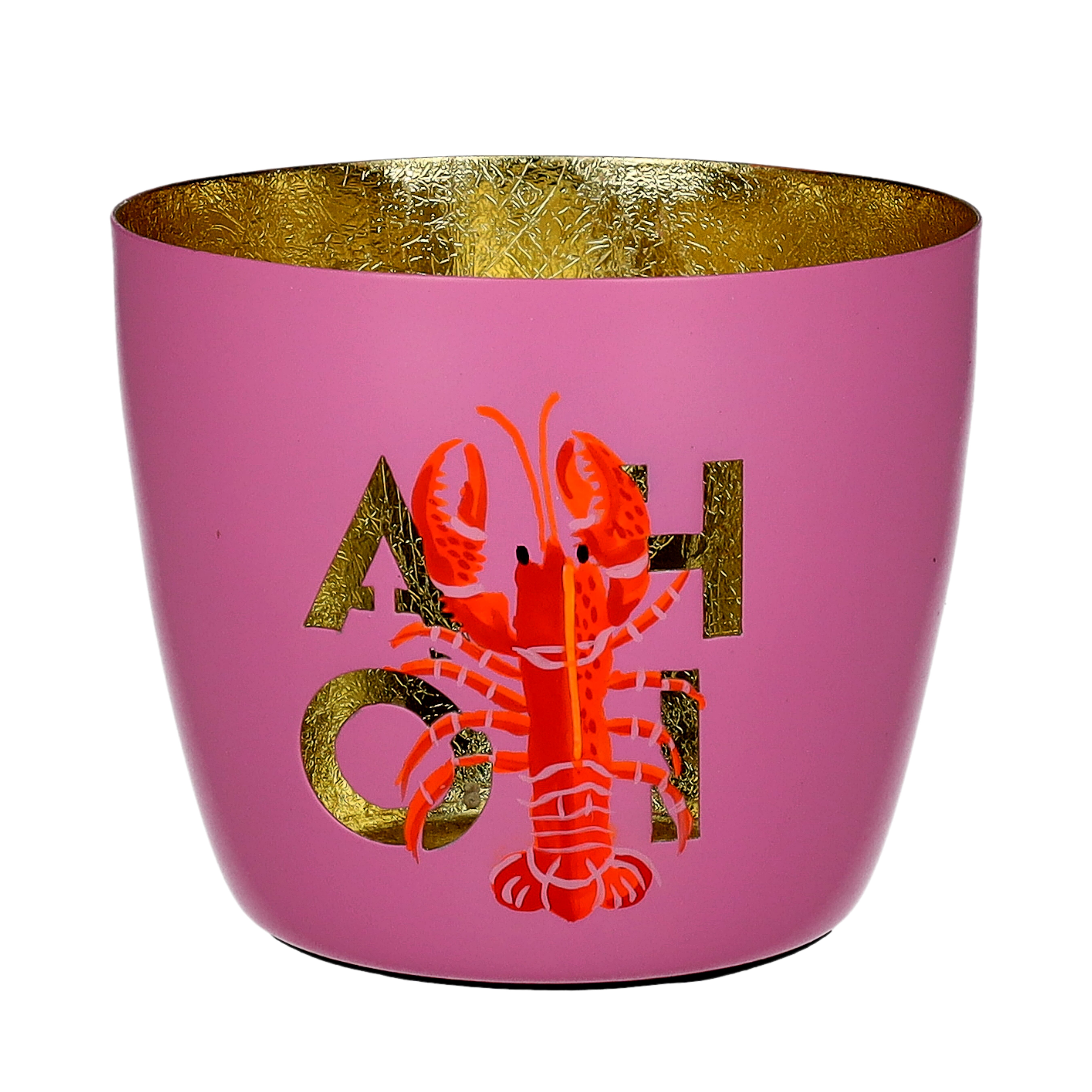 Madras, Windlicht, M, Motiv: Ahoi/ Hummer, rosa/gold
