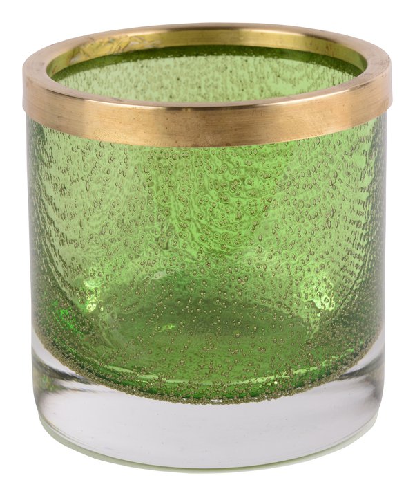 flagon, votive bubbles M w/golden rim, green, solid