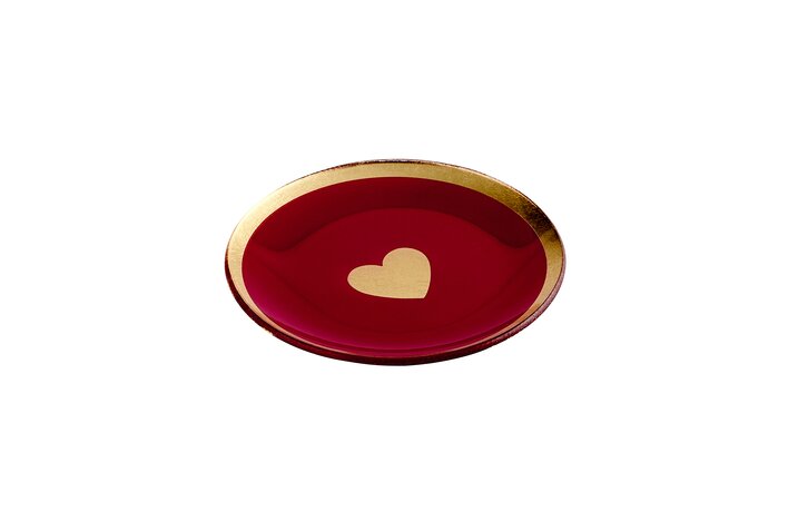 Love Plates, Glasteller M, Herz, rund, Goldrand, pink