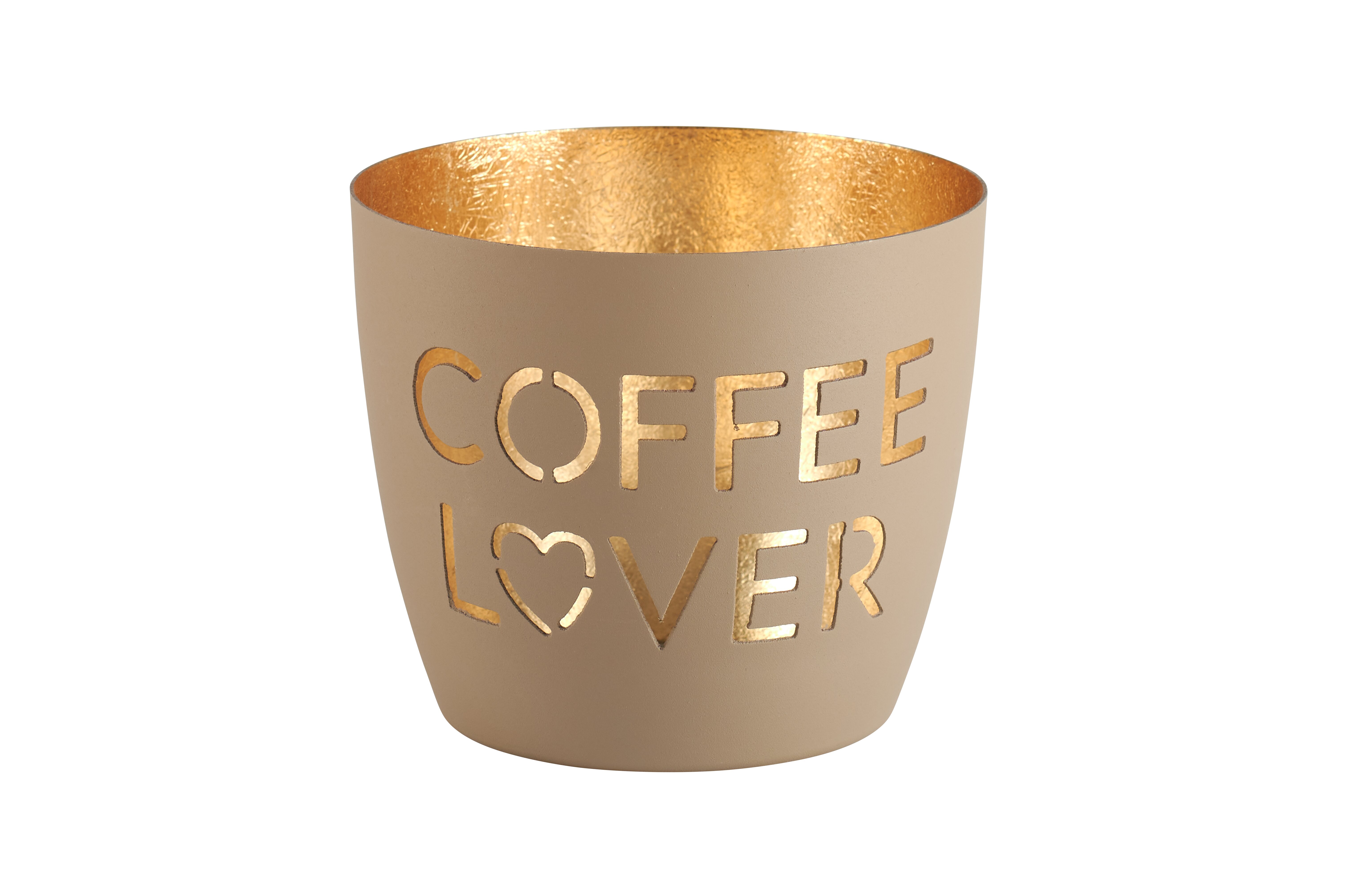 Madras, Windlicht, M, Motiv: Coffee lover, sandstone/gold