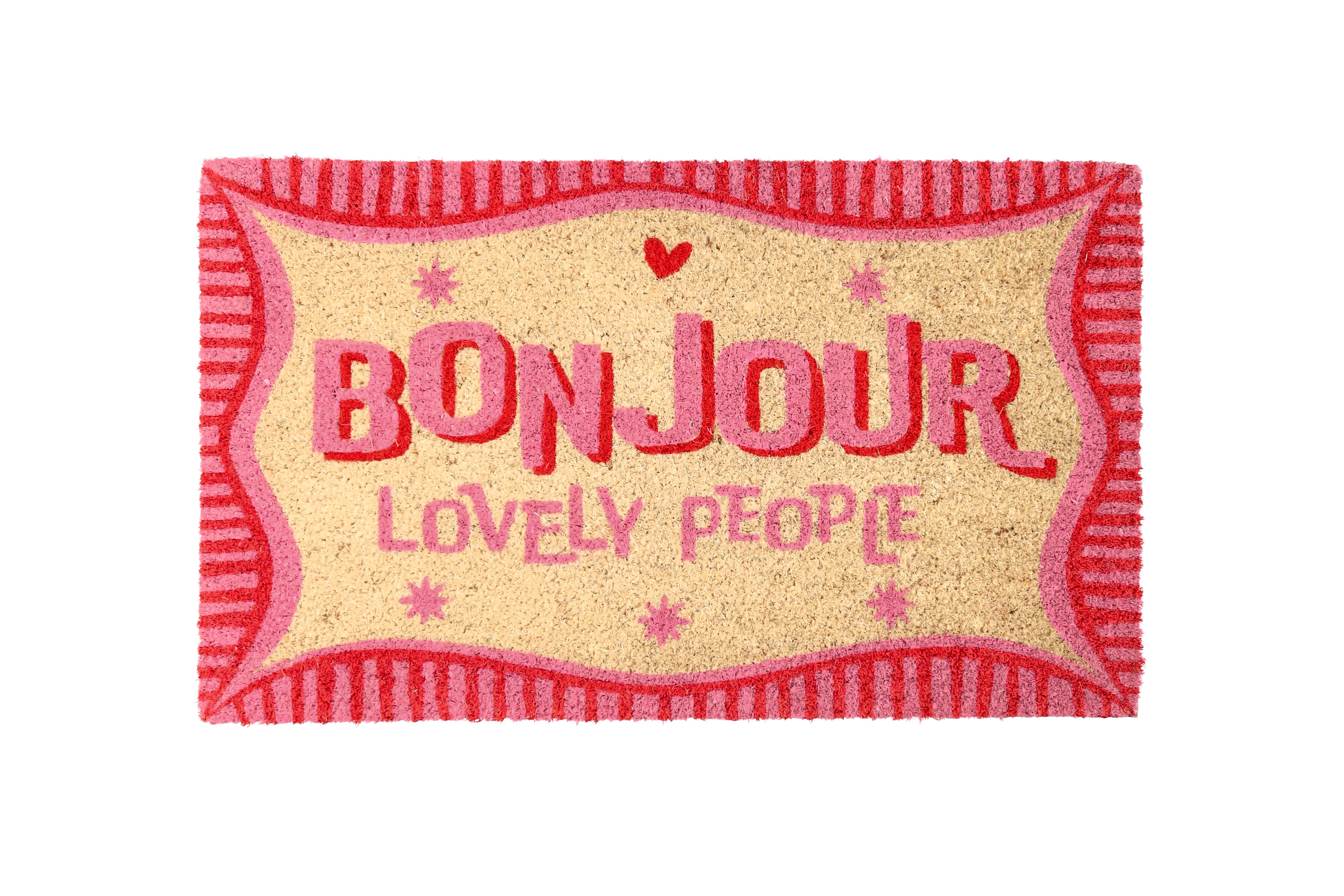 Fussmatte, Motiv: Bonjour Lovely people, rosa