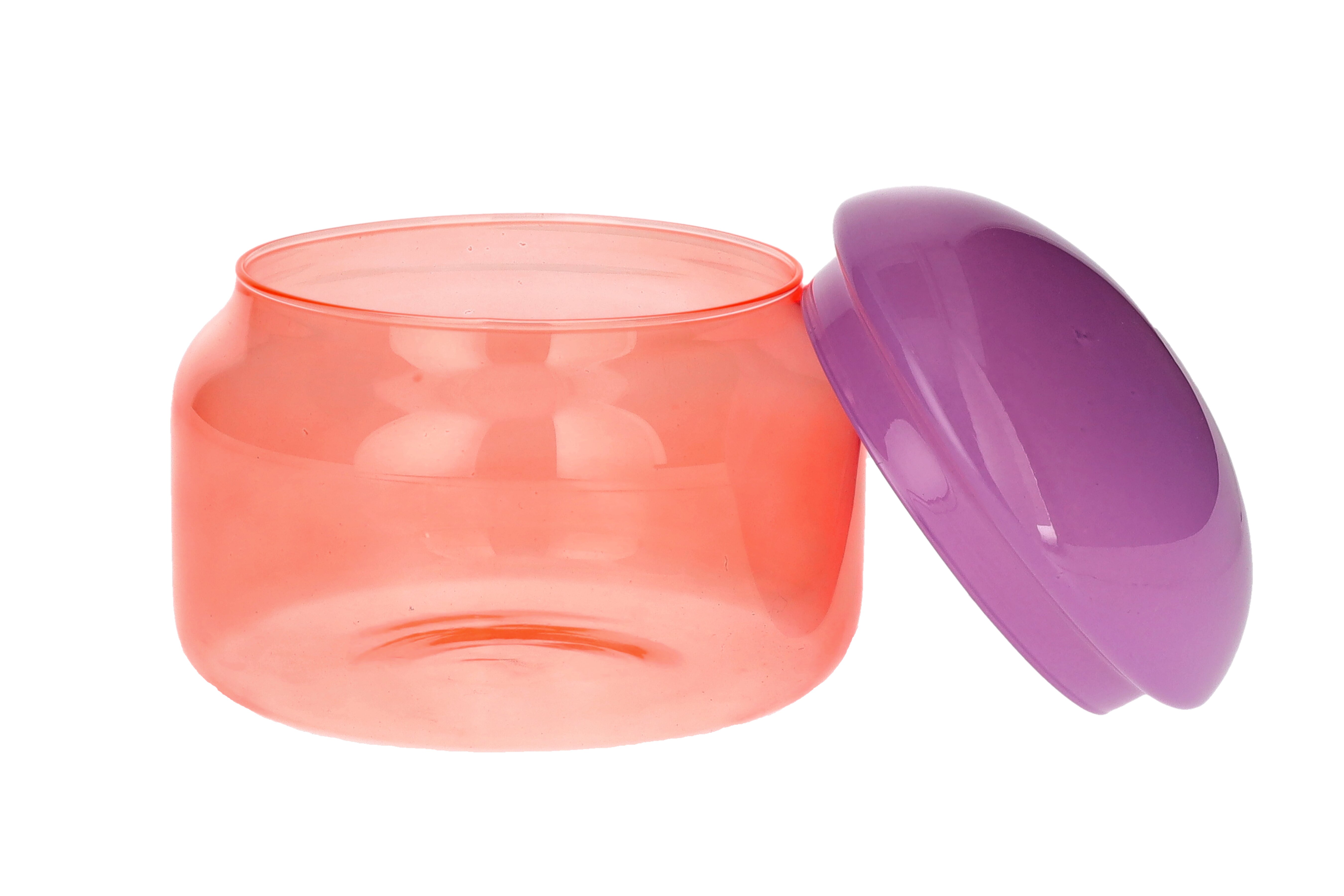 Voile, Glasdose, L, Borosilikatglas, neon orange/lila gs