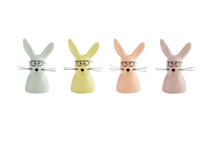 Nerdy, Deko-Hase mit Brille S, 4 fach sortiert, grau/orange/rosa/gelb